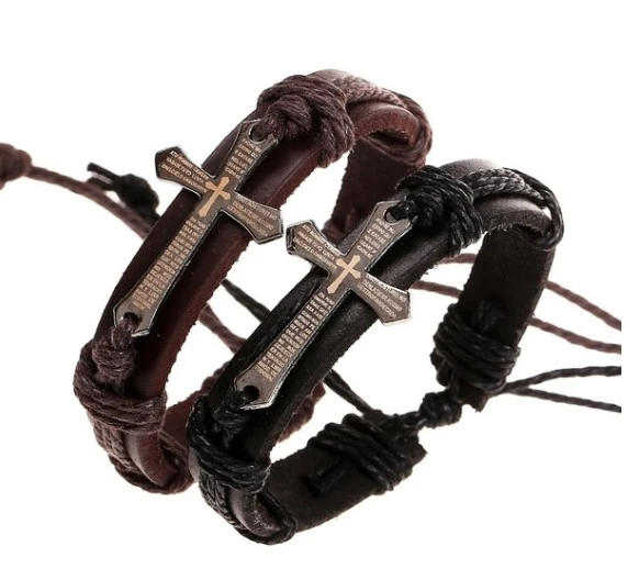 Cross Leather Bracelets & Bangles Bible Wristband Bracelets (Black)