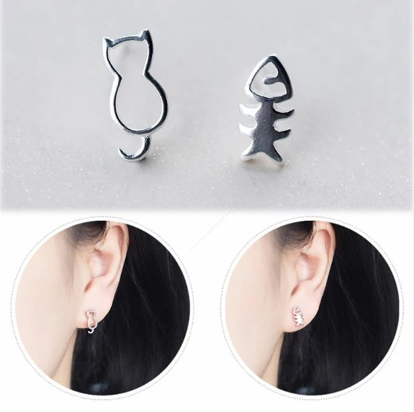 Korean Style Lovely Hollowed Cat Fish Asymmetric Earphone Tasseled Long Earrings