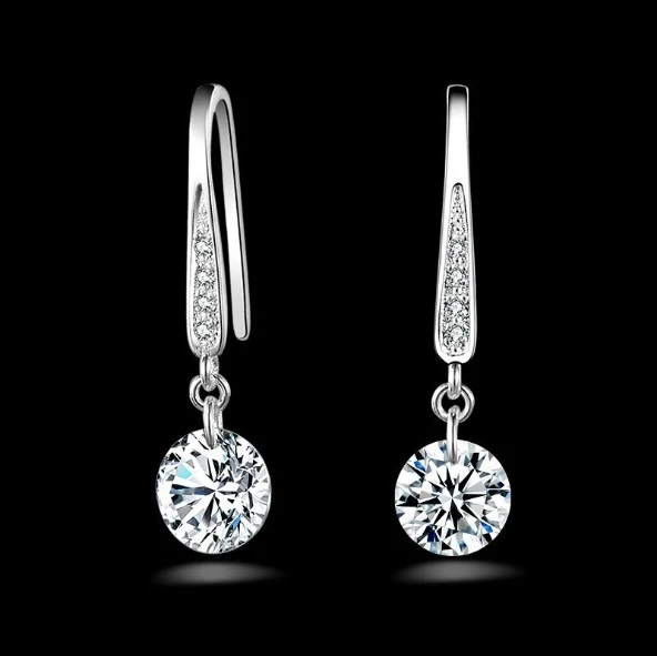 Fashion Jewelry 925 Sterling Silver Plated Crystal Hoop Dangle Earring Stud