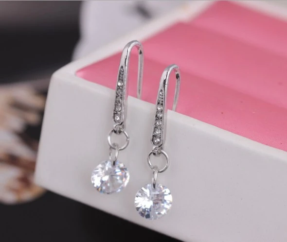 Fashion Jewelry 925 Sterling Silver Plated Crystal Hoop Dangle Earring Stud