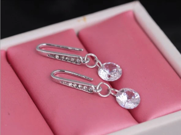 Fashion Jewelry 925 Sterling Silver Plated Crystal Hoop Dangle Earring Stud