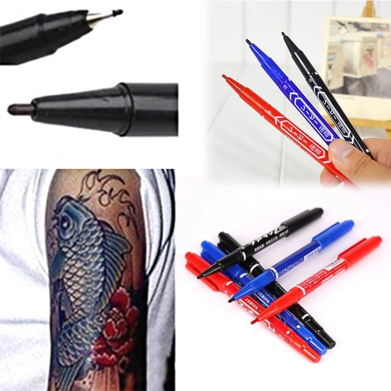 Dual-Tip Tattoo Skin Marker Piercing Marking Pen Scribe Tool Surgical(Color:black)