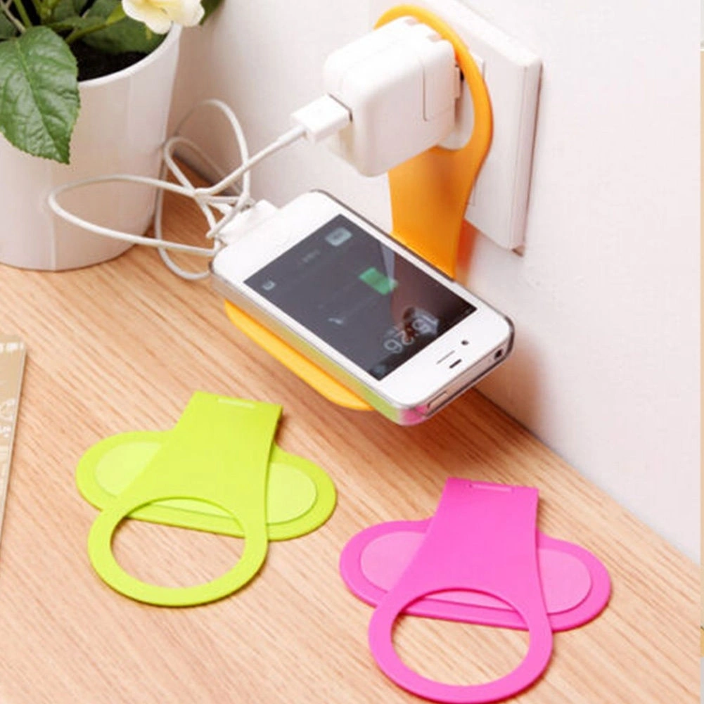 2pcs Foldable Mobile Phone Charging Wall Charger Rack Holder Plug Socket Hanger (Random Color)