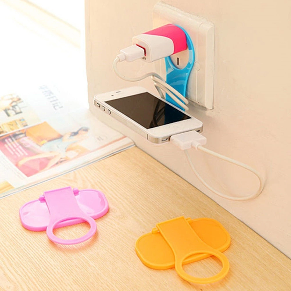 2pcs Foldable Mobile Phone Charging Wall Charger Rack Holder Plug Socket Hanger (Random Color)