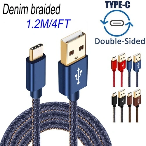 Denim Braided USB Android Phones Sync Fast Charger Cable (Red)