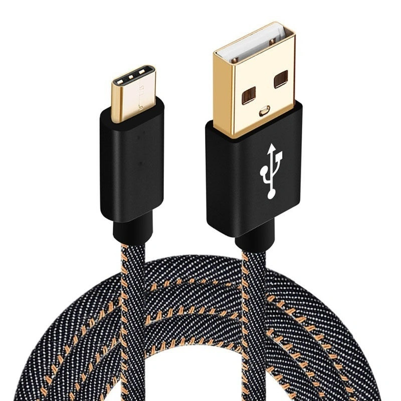 Denim Braided USB Android Phones Sync Fast Charger Cable (Red)