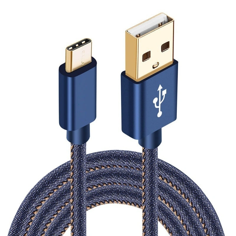 Denim Braided USB Android Phones Sync Fast Charger Cable (Red)