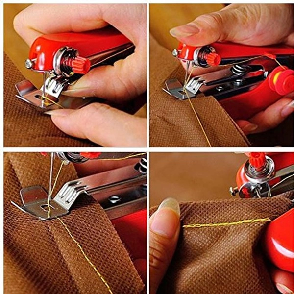 Mini Hand-Held Sewing Machine Portable Home Textiles Garment Stitch Fabrics Sewing Machine(Red)