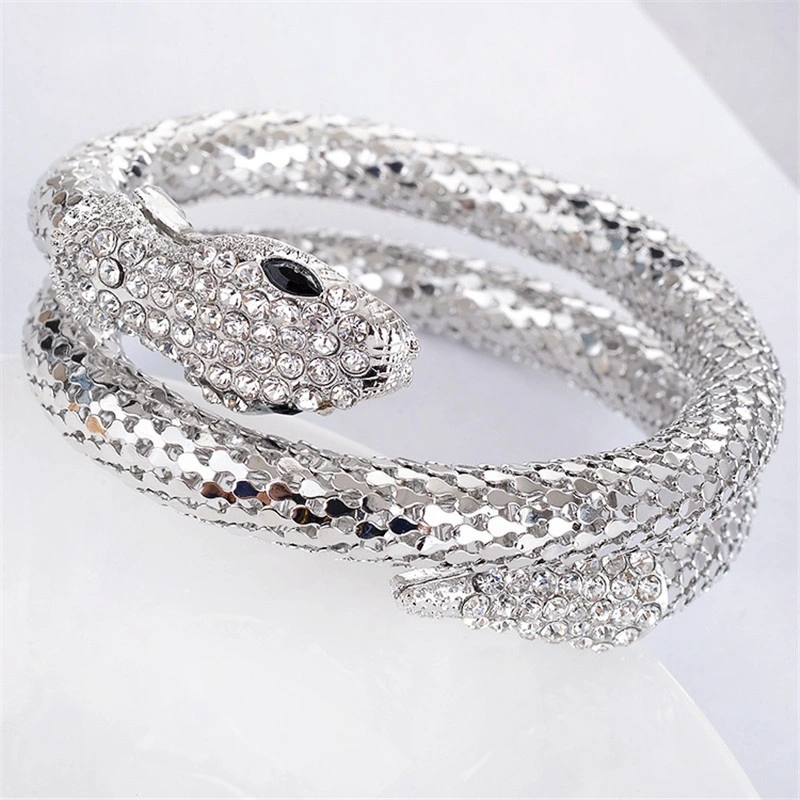 Fashion Armband Rhinestone Curved Stretch Snake Cuff  jewelry Bangle Bracelet (Silver)