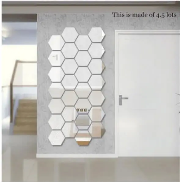 12Pcs Geometric Hexagon 3D Art Mirror Wall Sticker Decal Home DIY Decor (black）