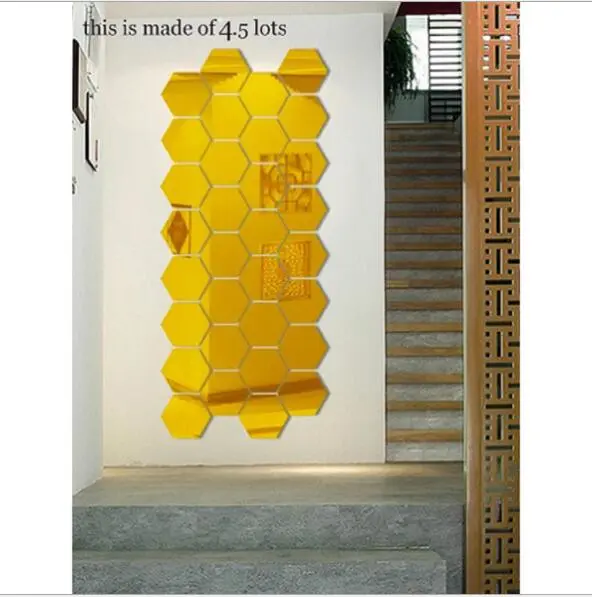 12Pcs Geometric Hexagon 3D Art Mirror Wall Sticker Decal Home DIY Decor (black）