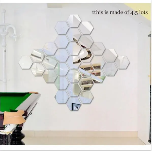 12Pcs Geometric Hexagon 3D Art Mirror Wall Sticker Decal Home DIY Decor (black）