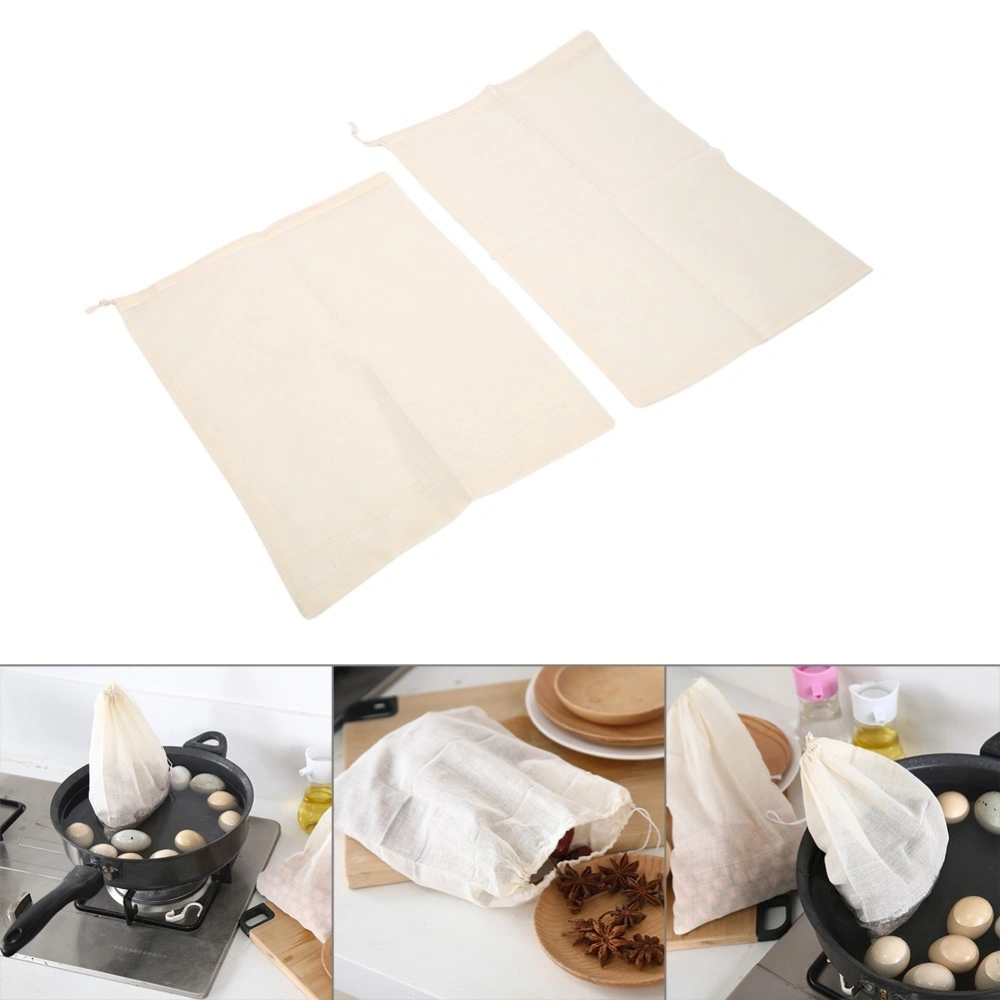 2Pcs Unbleached Cotton Herbs Spice Bouquet Infuser Straining Bags With Drawstring(20*30 cm)