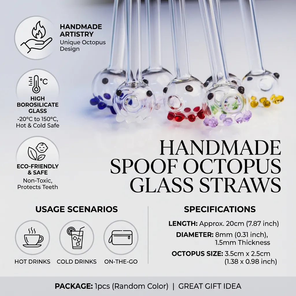 Beverage straws Handmade spoof octopus shaped glass Random Color