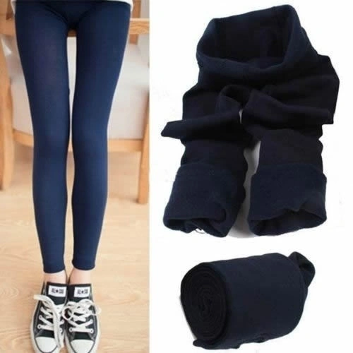 Womens Warm Winter Thick Skinny Slim Footless Leggings Stretch Pants Navy