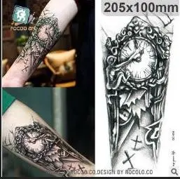 Waterproof 3D Retro Clock Temporary Tattoos Sticker 205*100mm