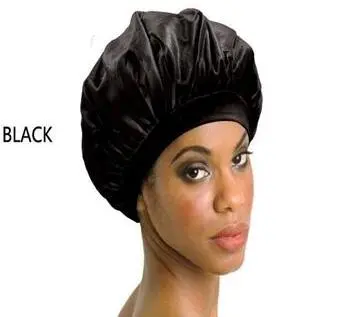 Night Sleep Hat Long Hair Care Chemo Cap Satin Bonnet Cap Head Wrap Cover black