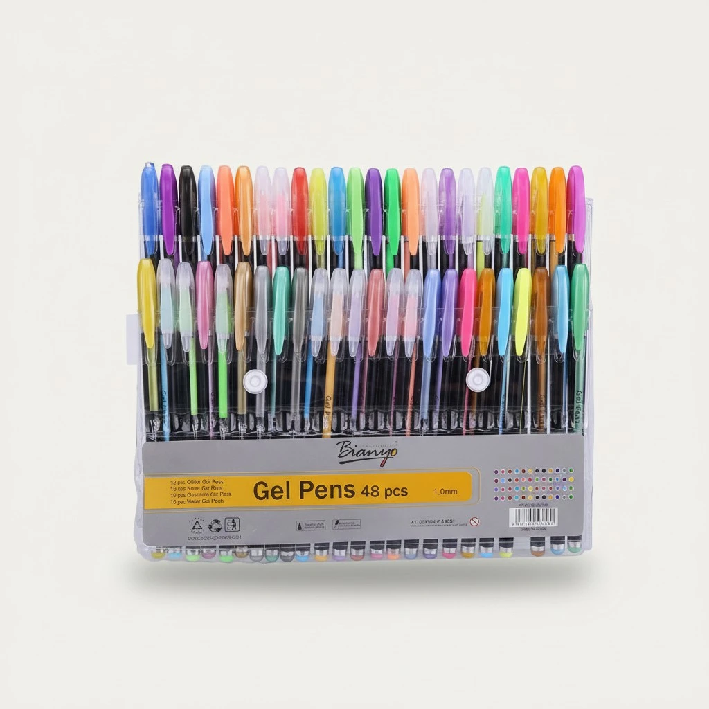 48pcs Colorful Glitter Neon Gouache Metallic Drawing Sketch Gel Pen Stationery