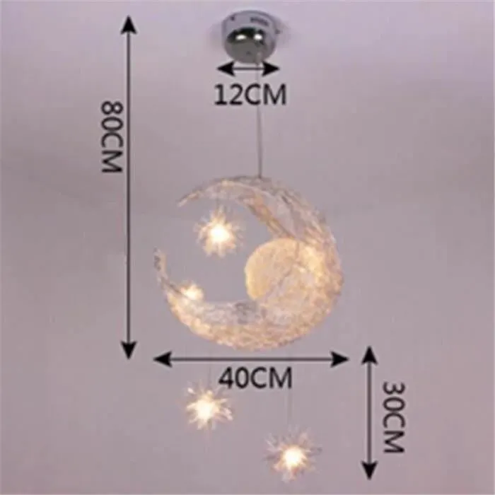 Hanging Decorative Moon Star Chandelier Aluminum Lamp For Kid Bedroom Coffee Room Cabi