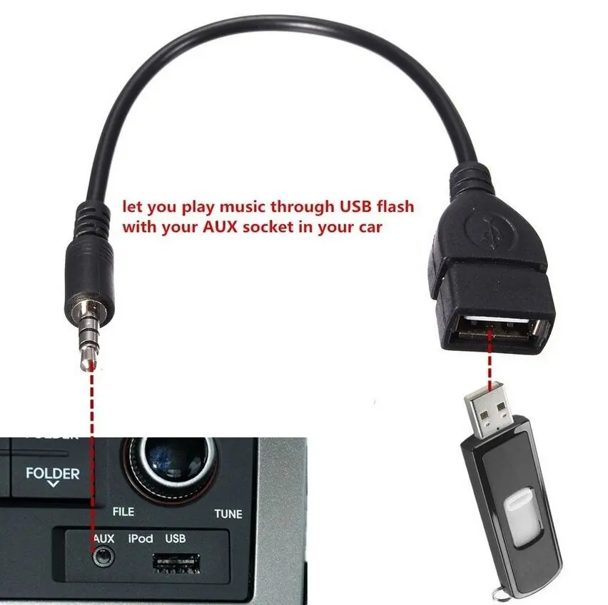 Car AUX conversion USB cable 3.5mm audio round head T-shaped plug connect U disk