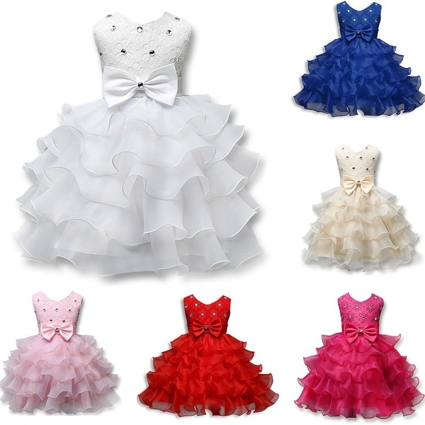 Girls Dresses Baby Kids Sleeveless Layered Tulle Ball Gown With Rhinestone and Bow