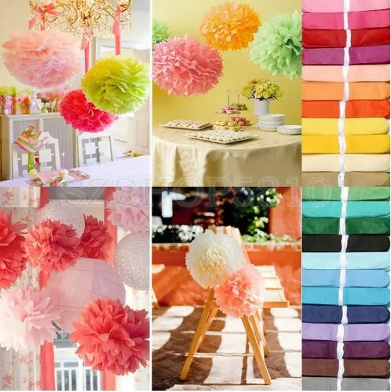 10PCS 25cm paper flower ball pull flower red