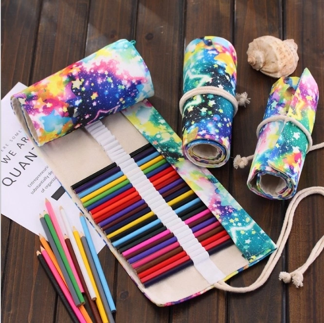 South Korea Style 36/48 Slots Canvas Wrap Oganizer Roll Up Pencil Case Pen Bag Holder Storage