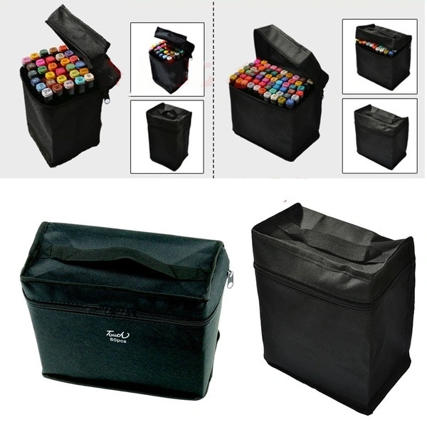 24/36/48/60/80 Holes Carrying Marker Case Mark Pen Bag 2pcs (Black)