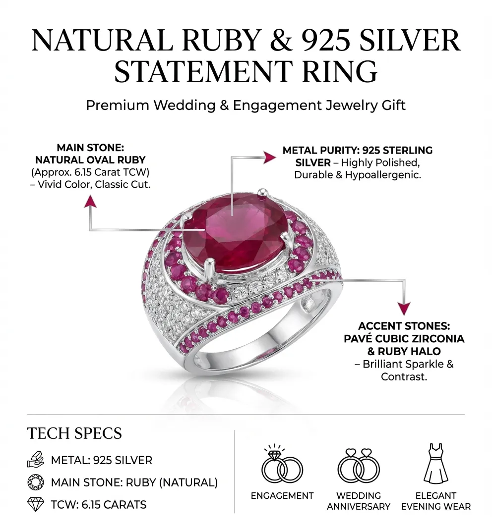 Natural Ruby Gemstone 925 Sterling Silver Wedding Engagement Ring Women's Jewelry Gifts