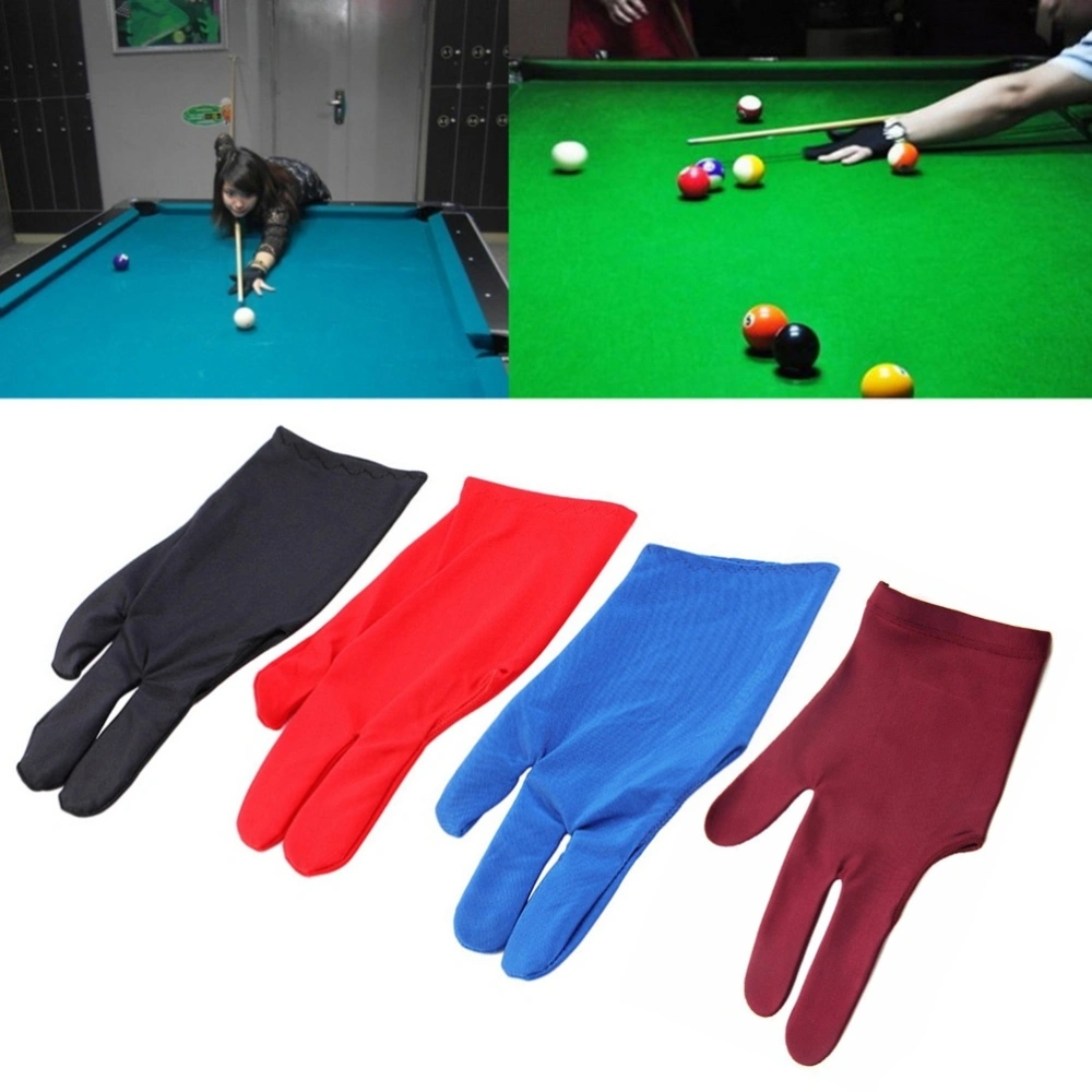 1pc Spandex Snooker Billiard Cue Glove Pool Left Hand Open Three Finger Accessory 4 Colors(blue