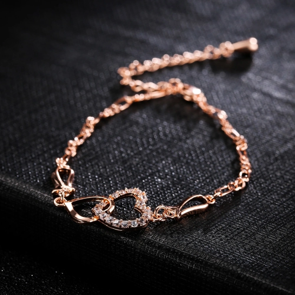 Fashion Heart Design Crystal Bracelet, Delicate Simple Rose Gold Bracelet, Women Gift For Her