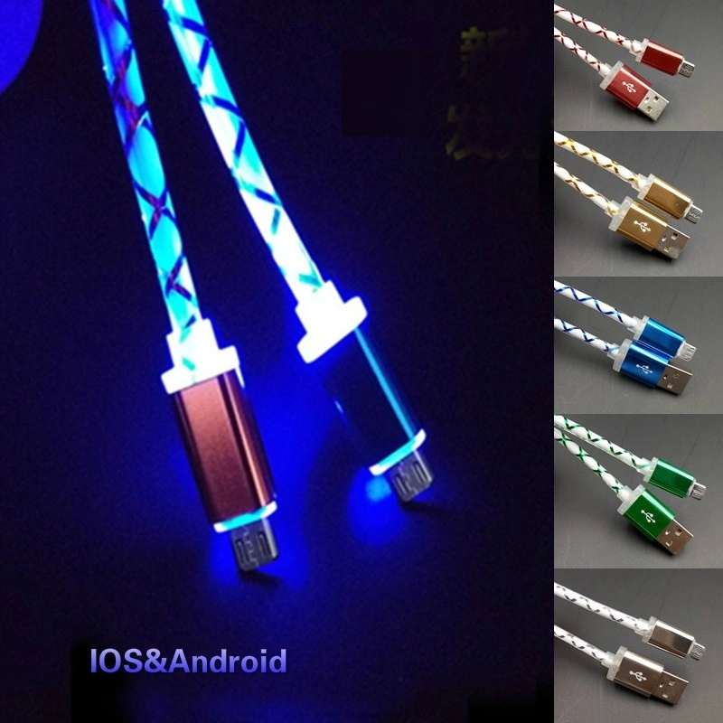 Android/IOS Smart Phone iphone Retractable Visible LED Light Micro USB Data Sync Charger Cable