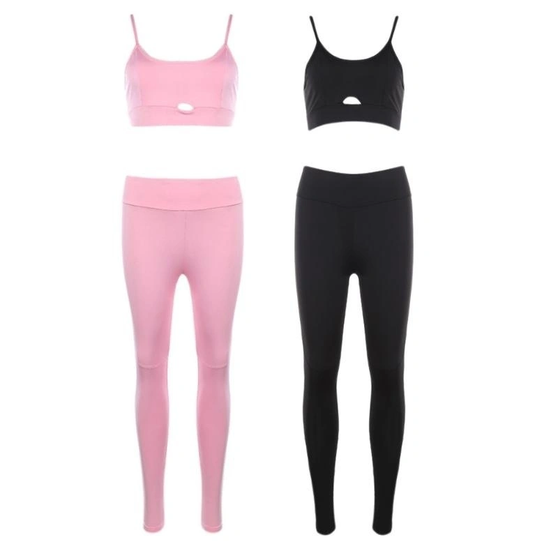 Hollow Women Yoga Sets Gym Elastic Running Sport Wear Sports Bra+Pant (pink M)