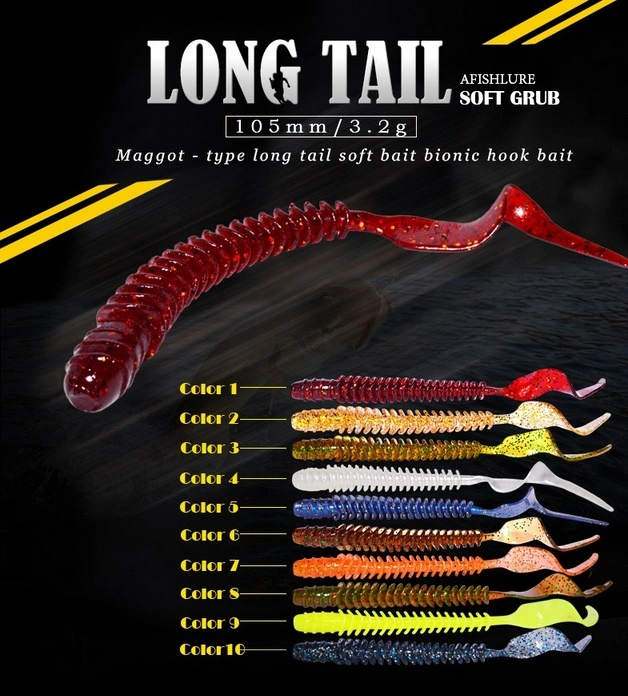 8 pcs / lot Long Tail Grubs Curly Tail Soft Lure Long Curly Tail Fish Lure Fishing Lures