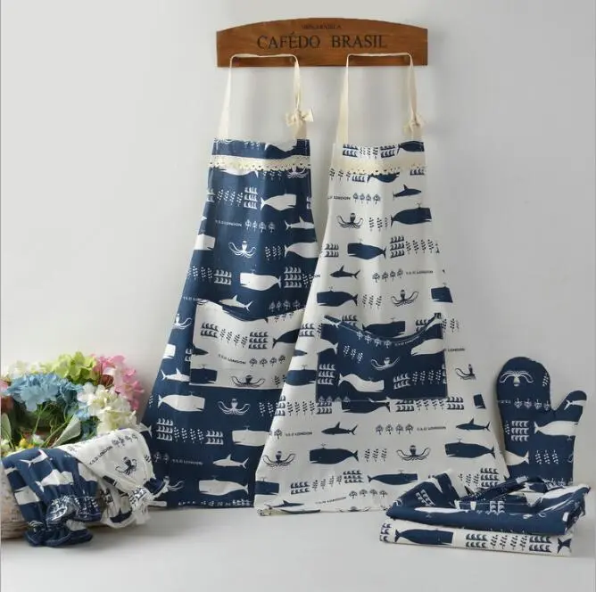 Women Cooking Kitchen Restaurant Whale Apron Dress with Pocket 2 Colors CYS(white)