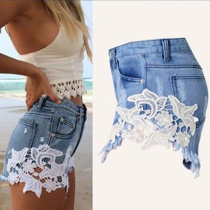 100% New Brand Women Jeansian Cute Lace Holes Jeans Pants (L)