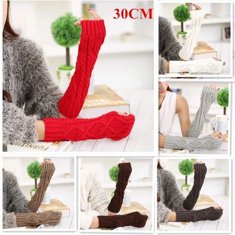 Winter Warm Gloves Knitting Arm Warm and Comfortable To Wear Very Beautiful UB(30CM dark gray)