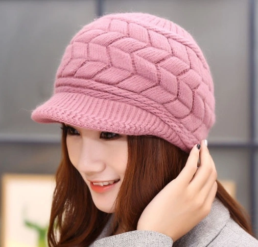 Fall Winter Beanies Knitted Hats Rabbit Fur Cap Snapback Cap Fashion Elegant Women Hats(purple)