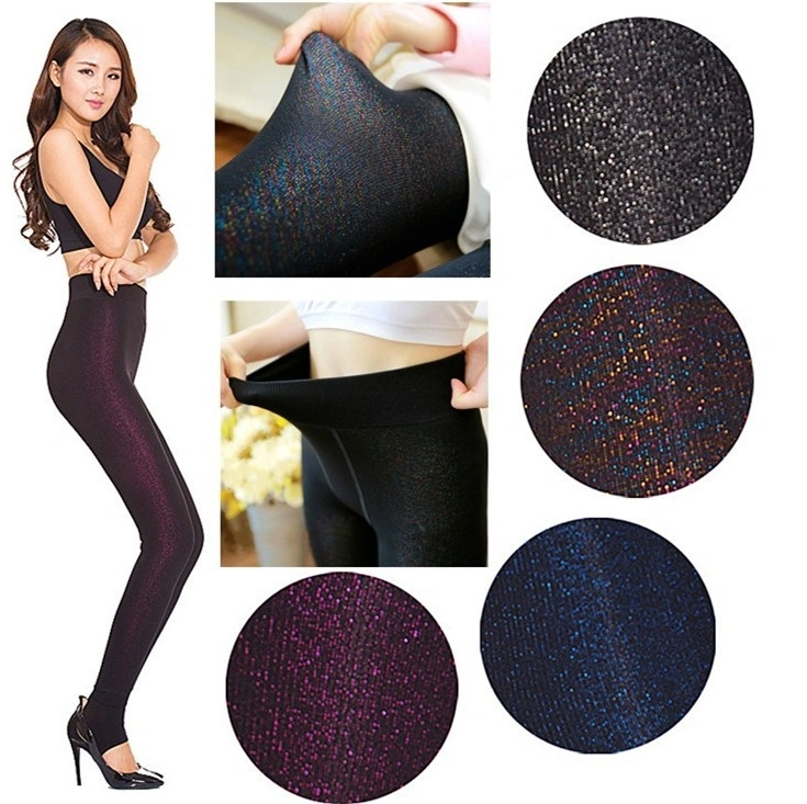 Autumn Winter Nylon Through Color Silk Plus Velvet Thick Leggings Anti-pilling Female Pants(bla