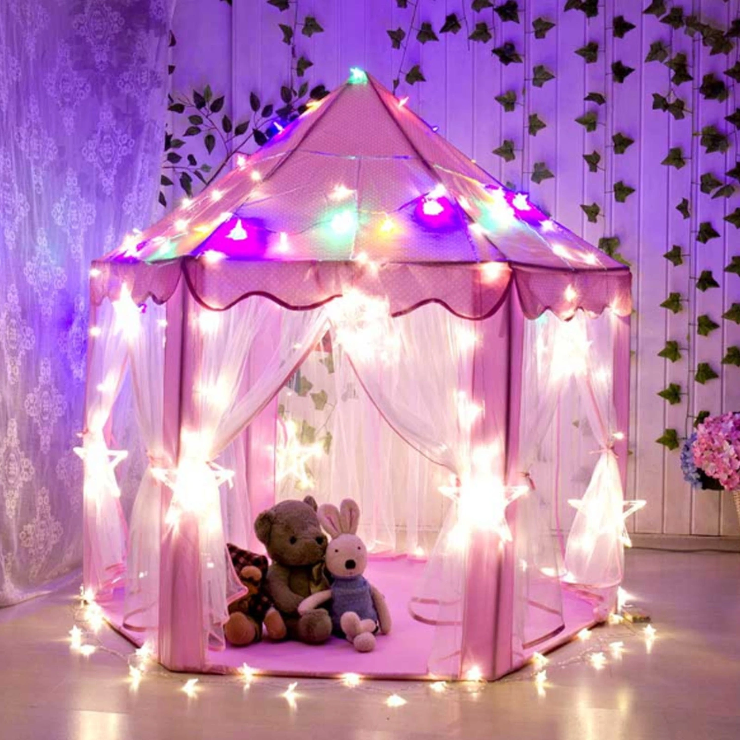 Princess Castle Play House Large Indoor/Outdoor Kids Play Tent for Girls(Pink house)