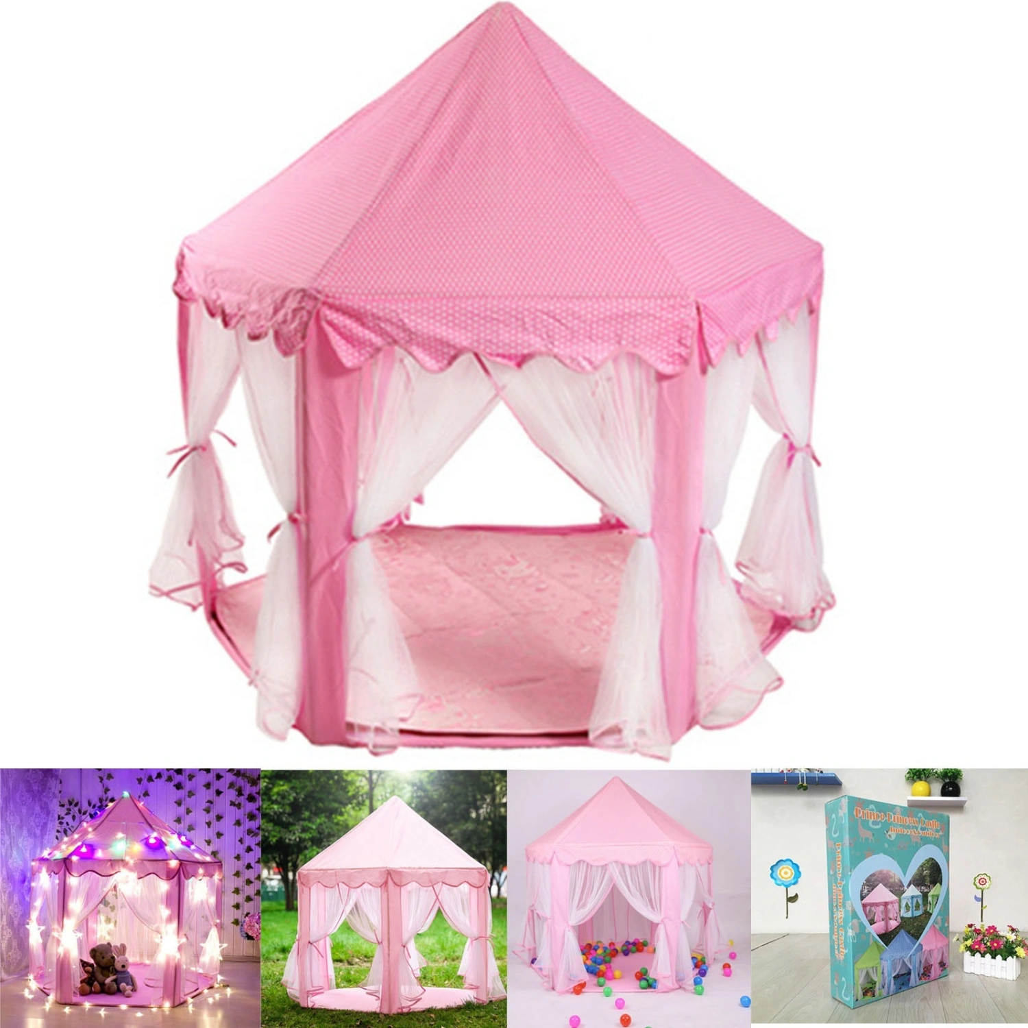 Princess Castle Play House Large Indoor/Outdoor Kids Play Tent for Girls(Pink house)