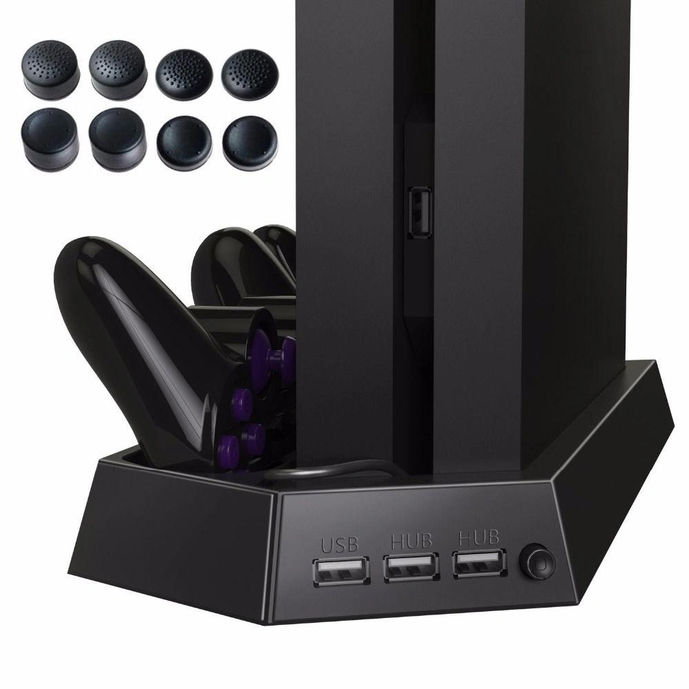 Vertical Stand w/ Cooling Fan Charger w/ Dual Charger Ports USB HUB For PS4 ps 4