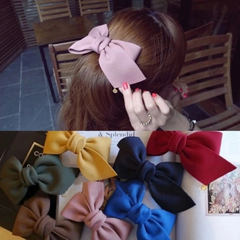 Solid Cloth Bows Hair Clips Hairpins Girl Wedding Hair (pink)