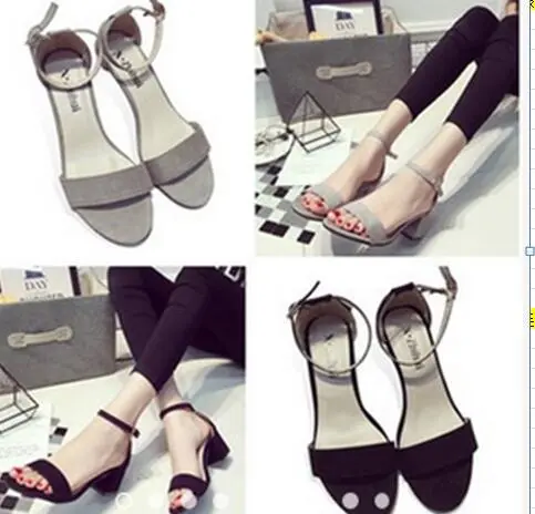 Women's Korean Style Strap Sandles with Thick Heel (Black 37)