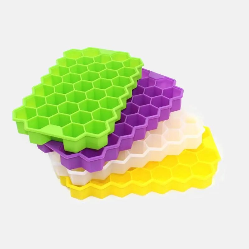 Outset Small Ice Cube Tray Durable Flexible Silicone 37 Hexagon Shaped Cubes 1Pc (Random)