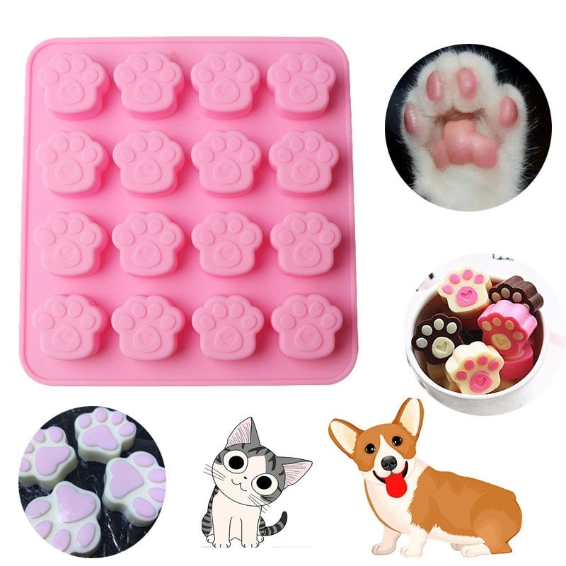 Pets Cat Dog Paw Cookie Silicone Cake Candy Chocolate Mold Soap Ice Cube Mold（Pink）