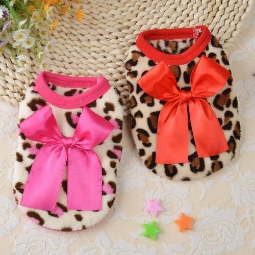 Pet Dog Leopard Clothes Puppy Winter Warm Hoodie Fleece Sweater Costume Apparel (Pink XXS)