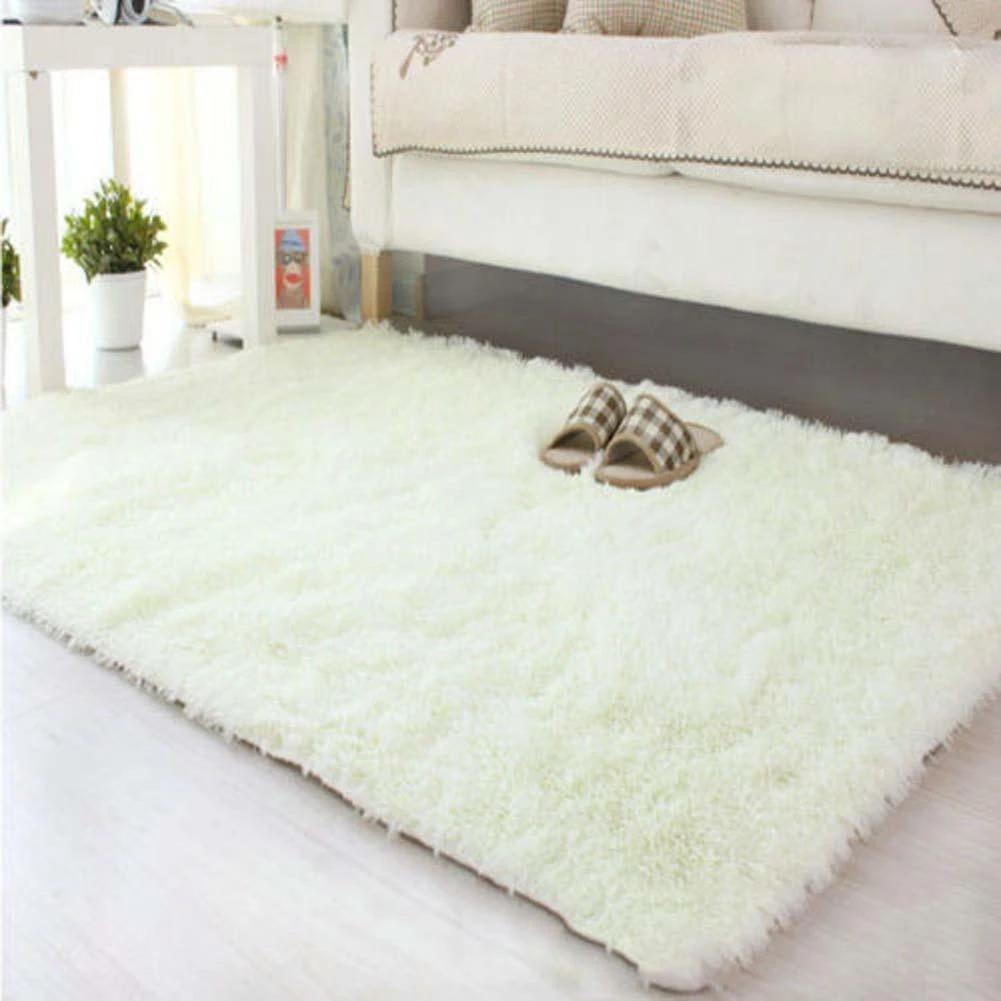 Living Room Bedroom Carpet Anti-skid Shaggy Rug Bedside Floor Mat Home Decoration White 40x60cm