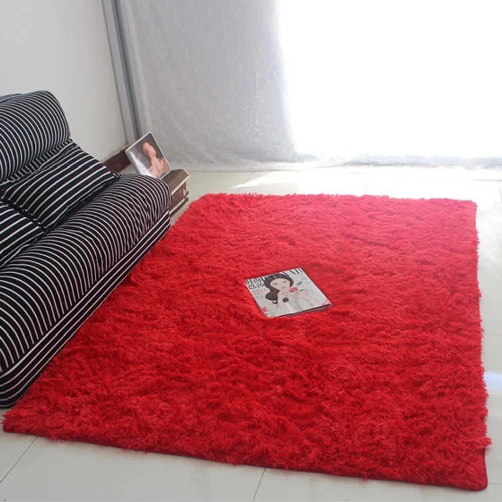 Living Room Bedroom Carpet Anti-skid Shaggy Rug Bedside Floor Mat Home Decoration White 40x60cm