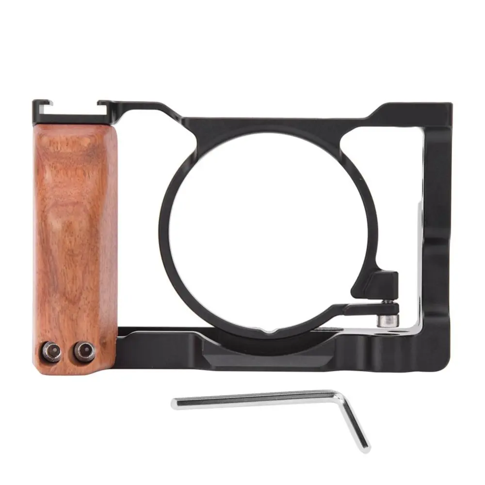 Aluminium Alloy Camera Volg Expansion Cage with Wooden Handgrip for Sony RX100 VII M7